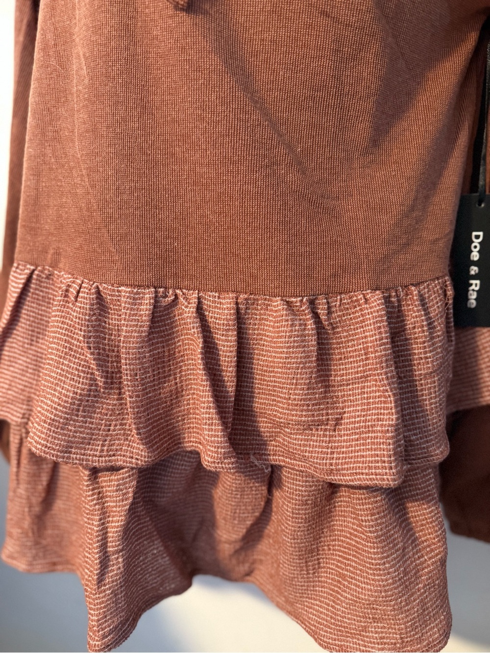 Doe & Rae Rust Tie-Neck Ruffle Hem Tunic - Picture 4 of 5